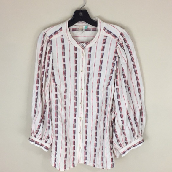 Pilcro Anthropologie Cotton Boho Embroidered Bella Femme Puff Sleeve Top XL - Picture 2 of 16